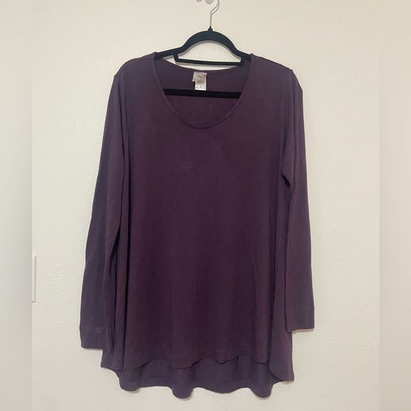 Natori women's M long sleeve scoop neck relaxed fit tunic length top in plum EUC - Picture 1 of 5
